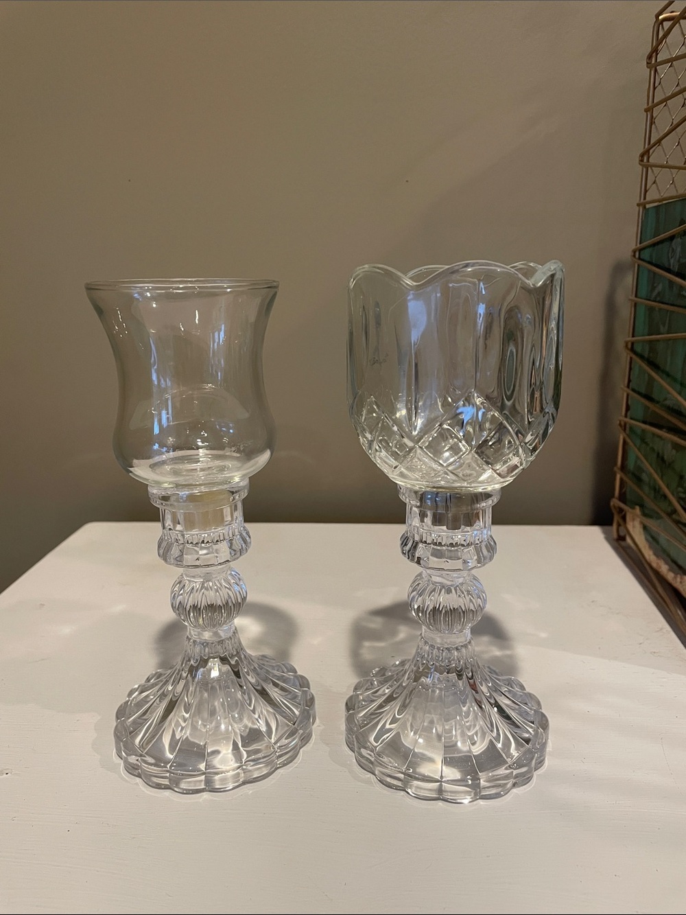 Clear glass candle holders set of 2